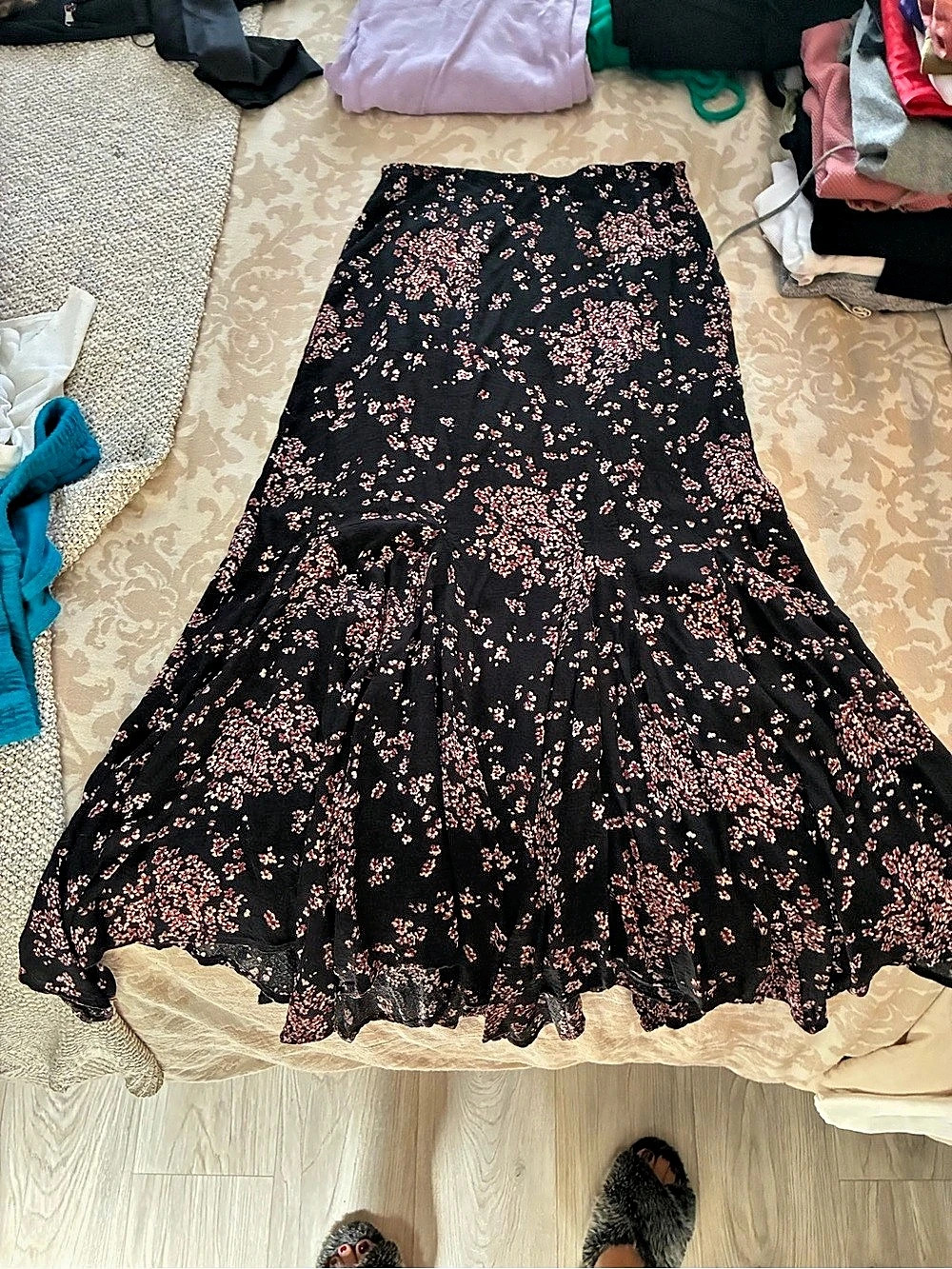 Floral Maxi Skirt in Black & Pink Like New